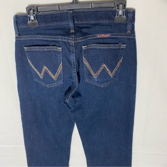 Wrangler Q Baby Dark Wash Mid Rise Elastic Waistband Straight Leg Jeans 4 - Picture 10 of 15